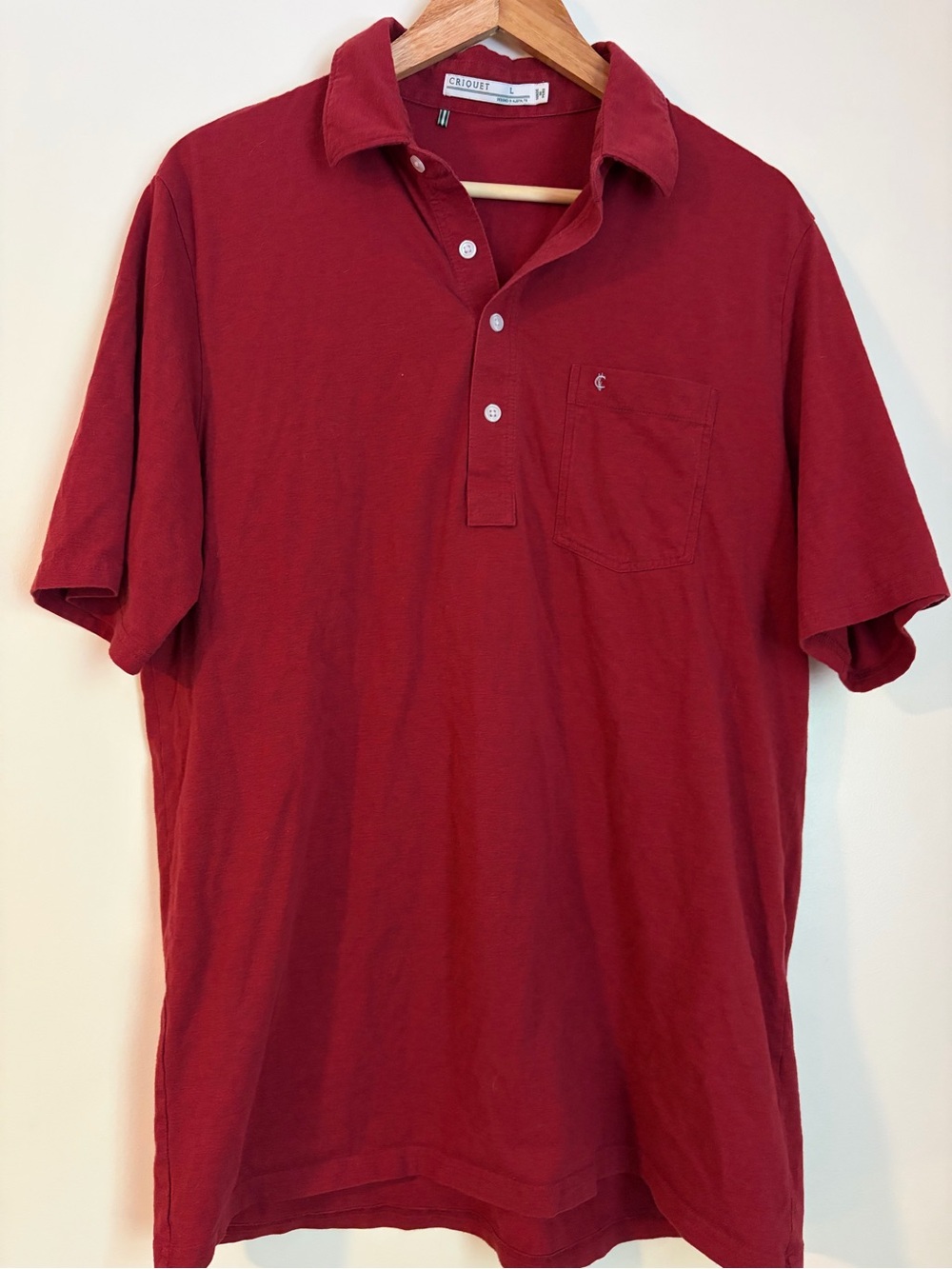 Criquet Shirts Men’s Size L Maroon Pima Cotton Popover Polo Shirt Pocket Peru